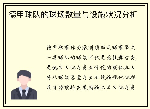 德甲球队的球场数量与设施状况分析